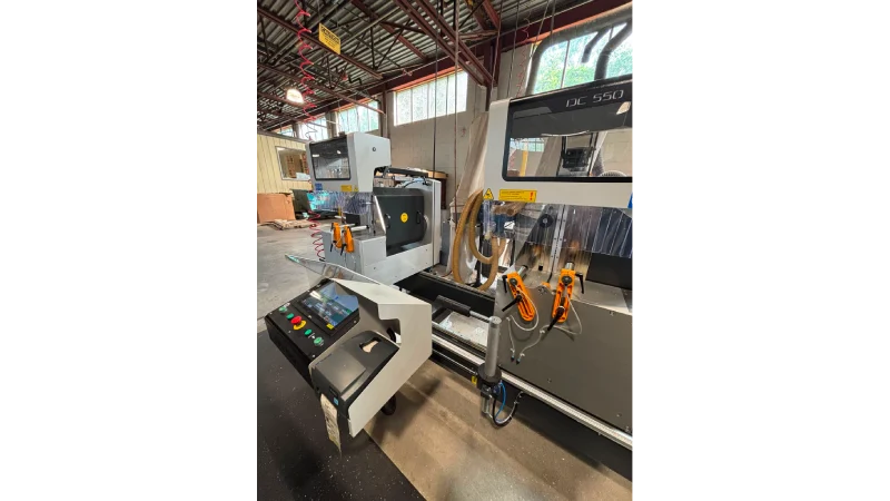 int machinery PVC vinyl double mitre saw back stroke yilmaz DC 550 PB installed in burlington