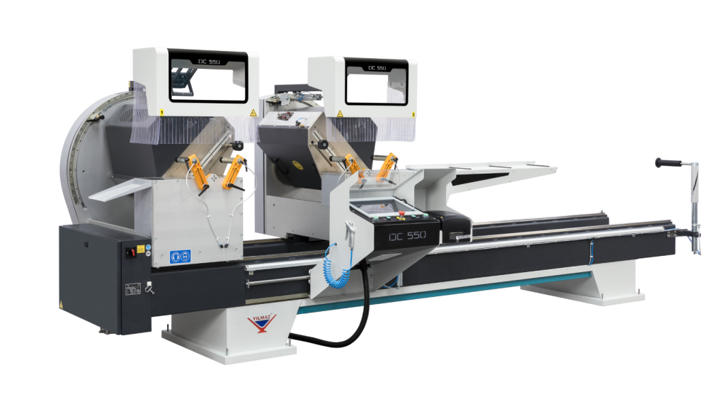 int machinery PVC vinyl double mitre saw back stroke yilmaz DC 550 main