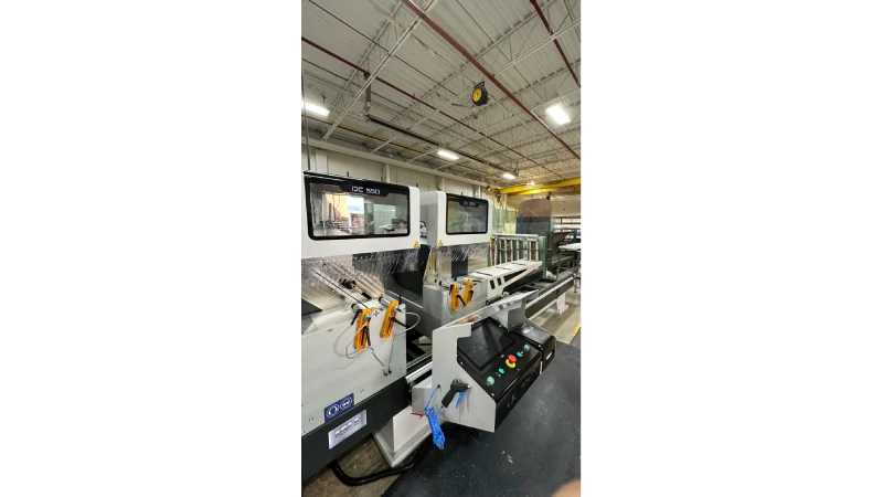 int machinery PVC vinyl double mitre saw back stroke yilmaz DC 550 PB installed in whitby